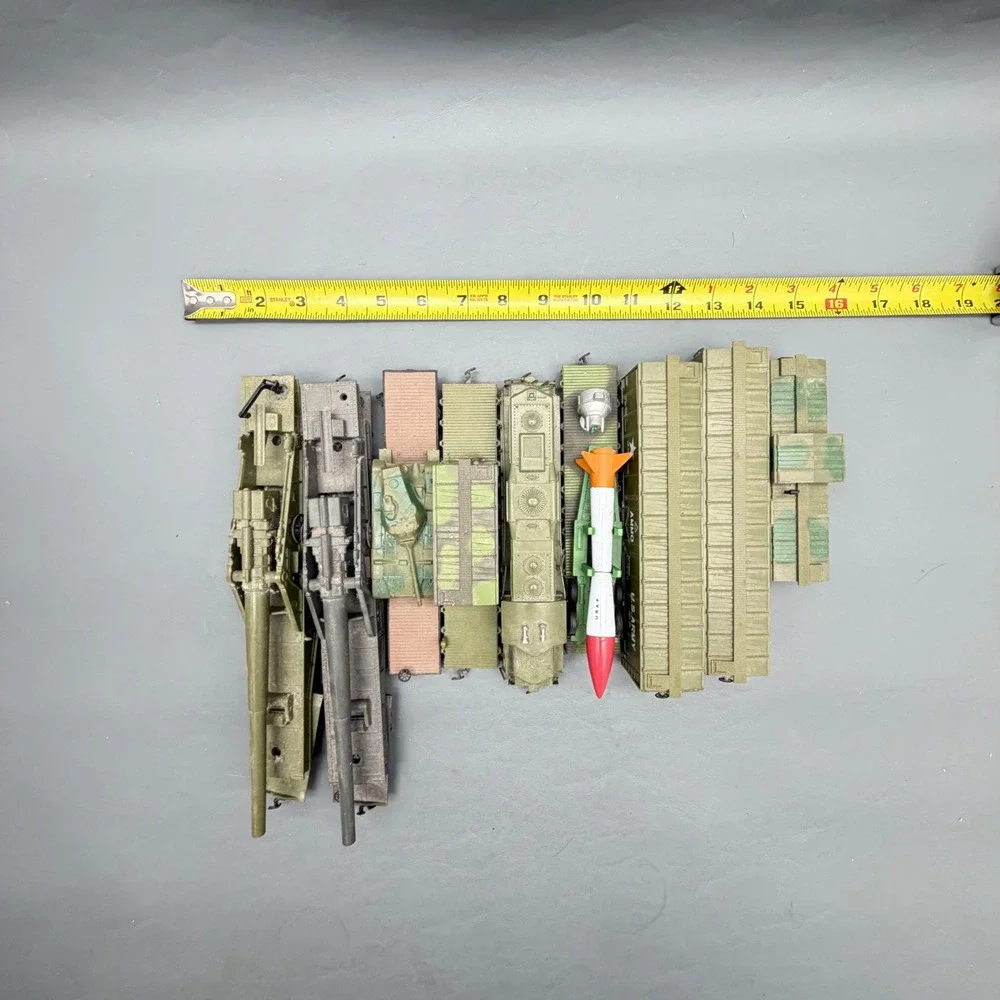 HO Scale US Army Military Train Lot Vintage Locomotive Flatcars Cannon Missile